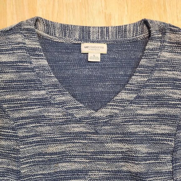[L]‎ Liz Claiborne sweater, sz Large navy & white knit POCKETS 3/4 sleeves - Picture 3 of 6